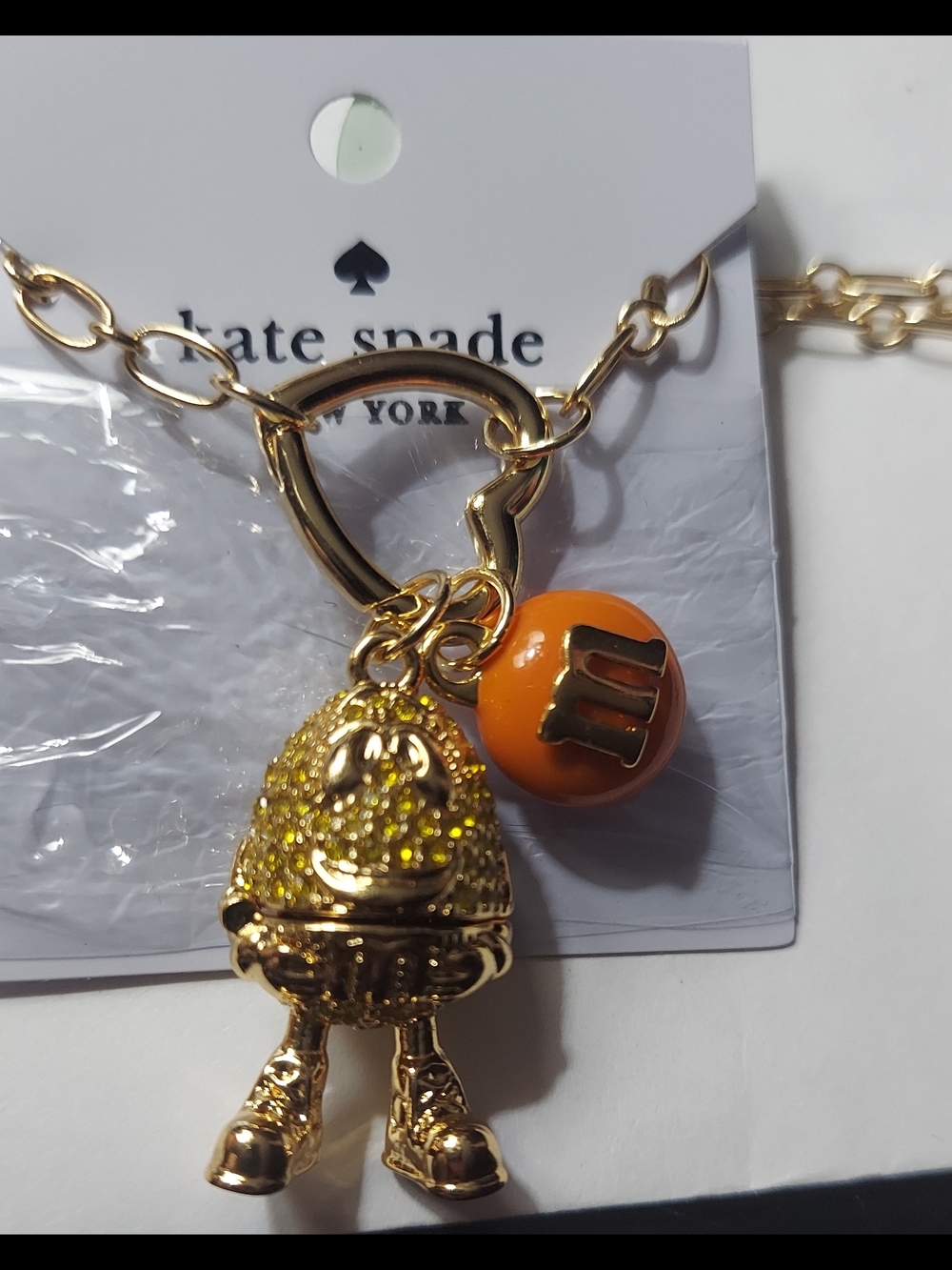 Kate Spade Gold M&M Charm Necklace with Orange Bead